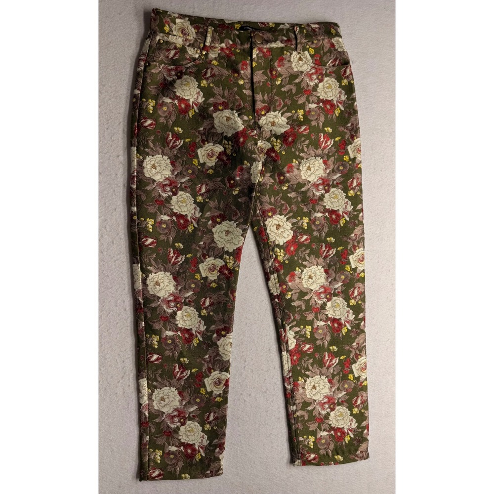 Forever 21 Men Olive Green Floral Tapestry Jacquard Pants Size 32 Straight Leg